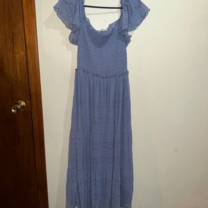 Max Studio Periwinkle Smocked Maxi Dress with Ruffled Cap Sleeves
